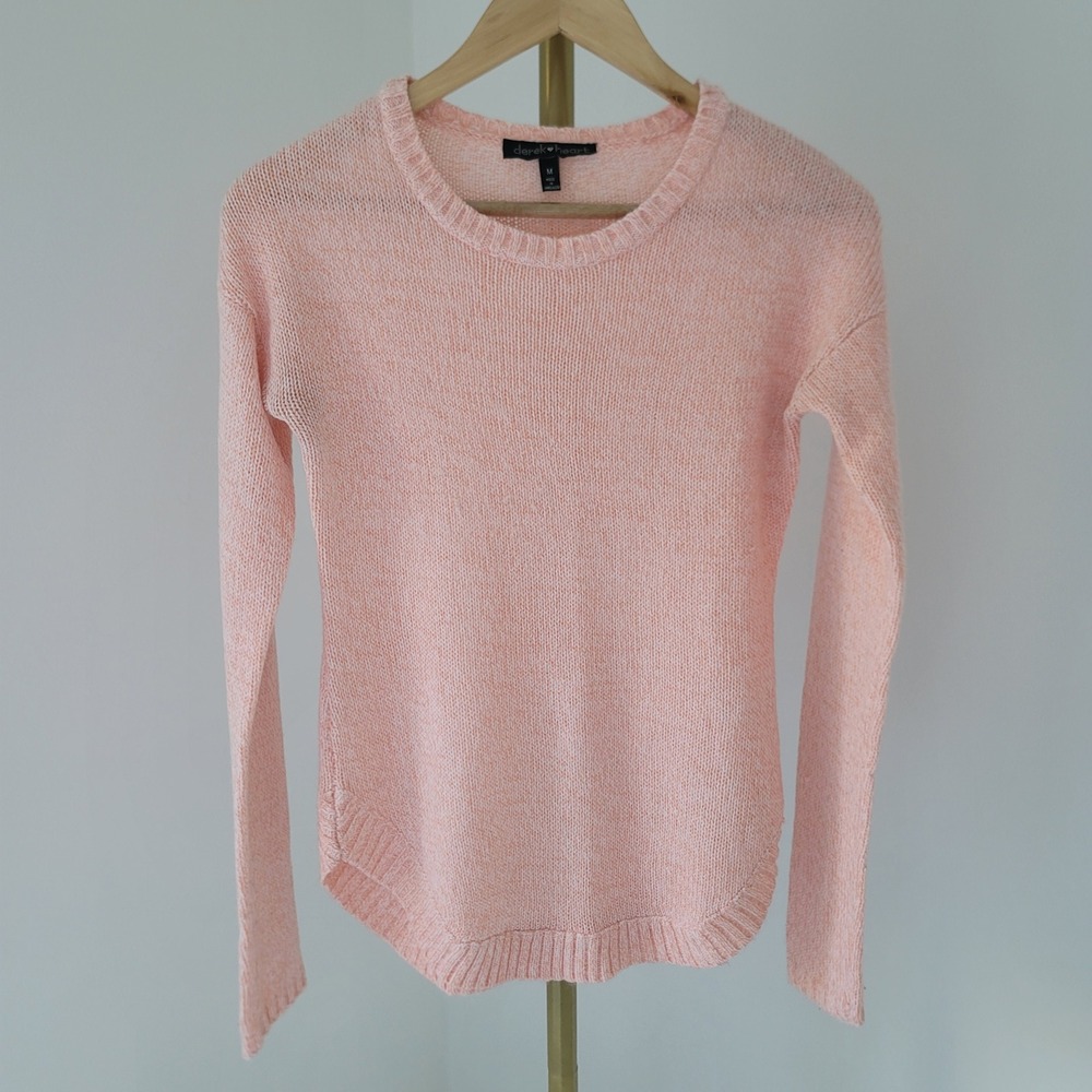 Derek Heart Peach Marl Knit Sweater Curved Hem Crew Neck Medium boho y2k retro s